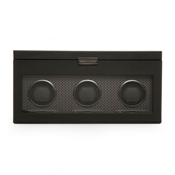 Programmable watch winder for three watches with storage Wolf 1834 Axis Powder Coat vegan leather