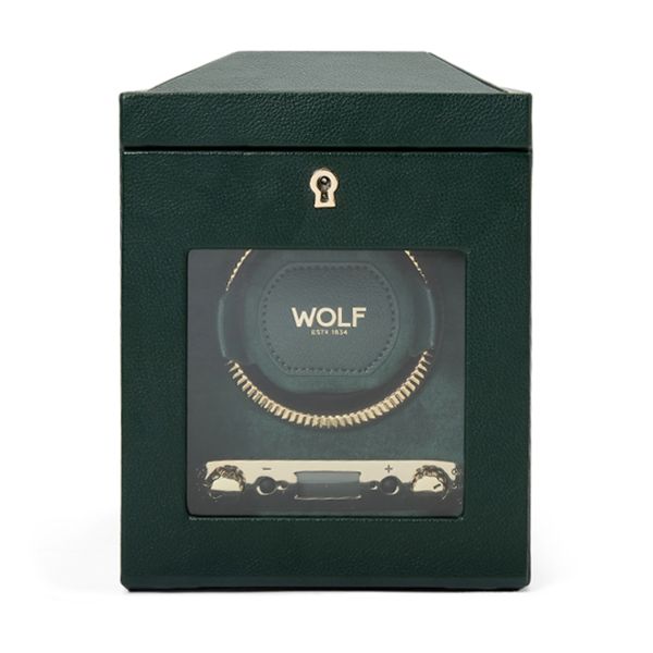 Programmable watch winder for single watch Wolf 1834 British Racing Green vegan leather