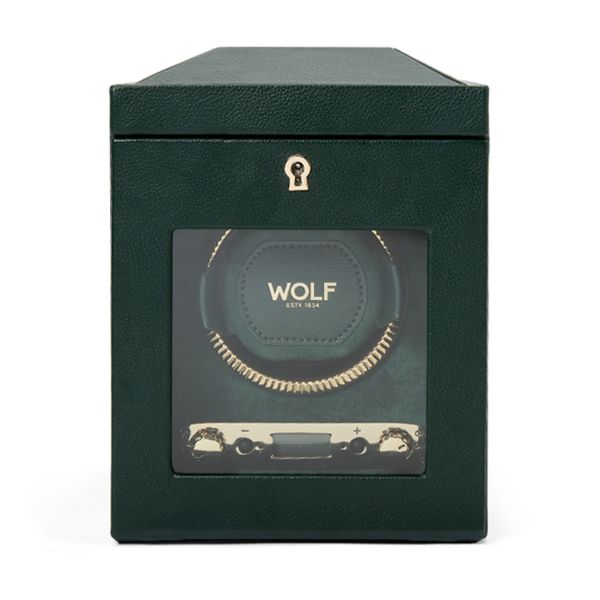 Remontoir pour montre automatique programmable Wolf 1834 British Racing en cuir vegan vert