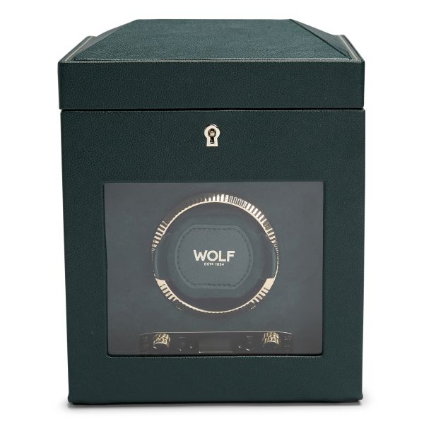 Remontoir pour montre automatique programmable avec rangement Wolf 1834 British Racing en cuir vegan vert
