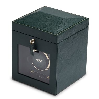 Programmable watch winder for single watch with storage Wolf 1834 British Racing Green vegan leather