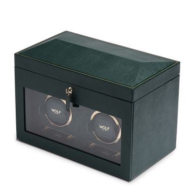 Remontoir pour deux montres automatiques programmable avec rangement Wolf 1834 British Racing en cuir vegan vert
