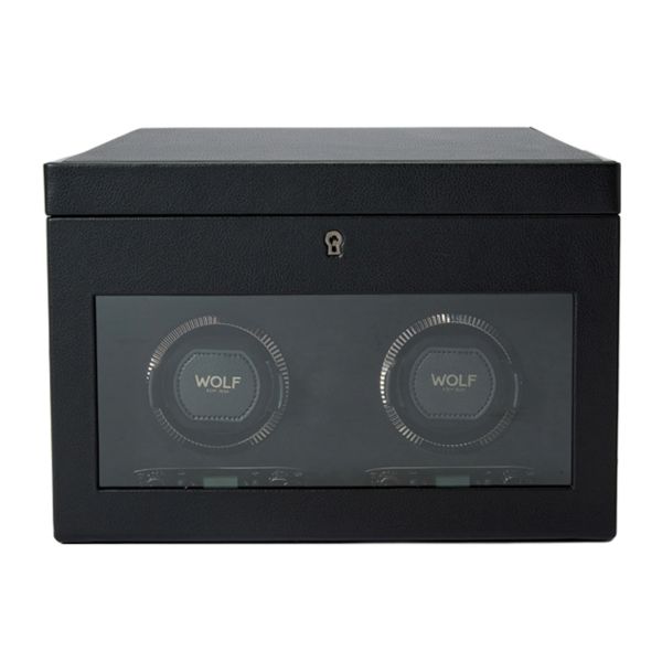 Programmable watch winder for two watches with storage Wolf 1834 British Racing Black vegan leather