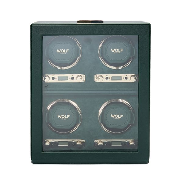 Programmable watch winder for four watches Wolf 1834 British Racing Green vegan leather