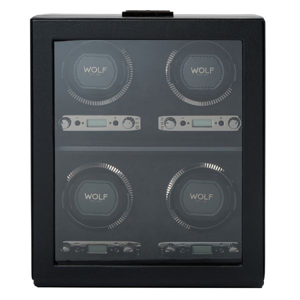 Programmable watch winder for four watches Wolf 1834 British Racing Black vegan leather