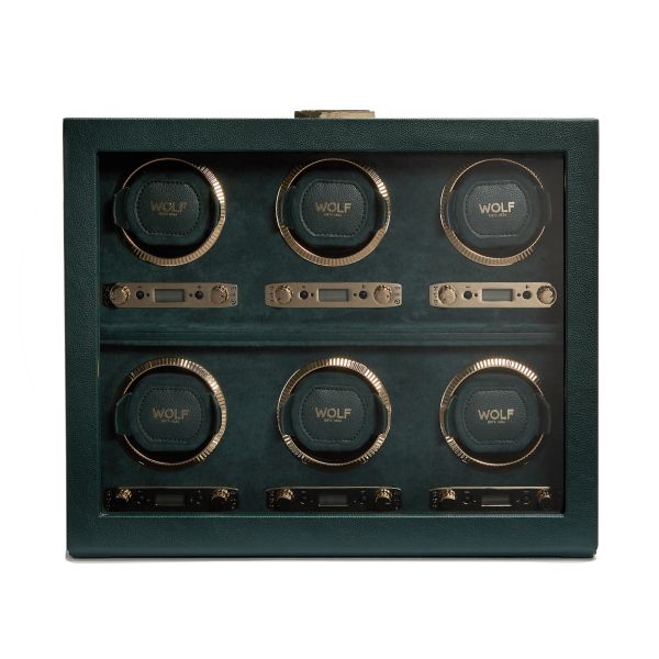 Programmable watch winder for six watches Wolf 1834 British Racing Green vegan leather