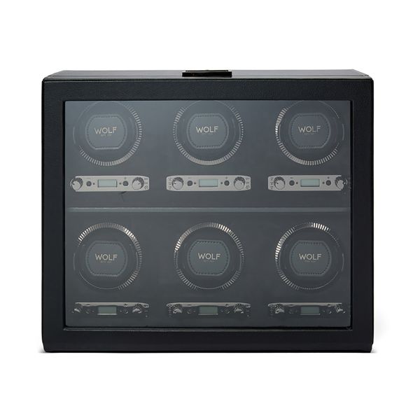 Programmable watch winder for six watches Wolf 1834 British Racing Black vegan leather