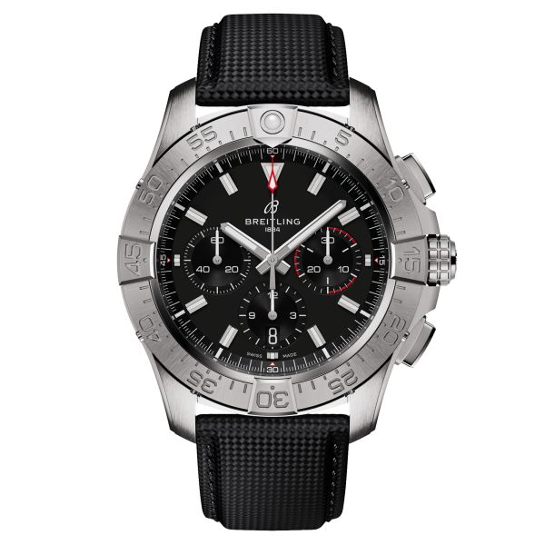 Breitling Avenger B01 Chronograph automatic watch black dial black leather strap 44 mm