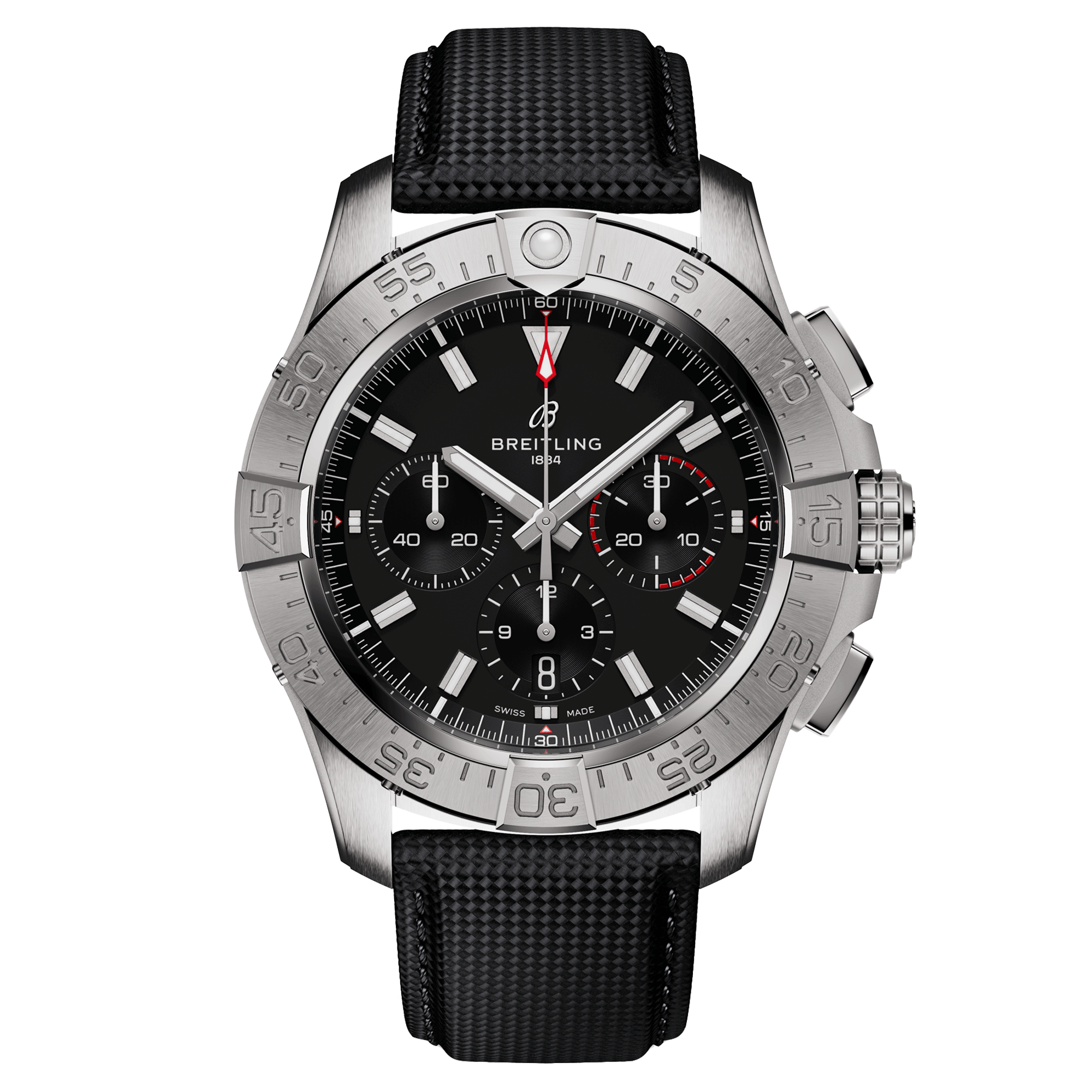 Montre Breitling Avenger B01 Chronograph automatique cadran noir bracelet cuir noir 44 mm AB0147101B1X1