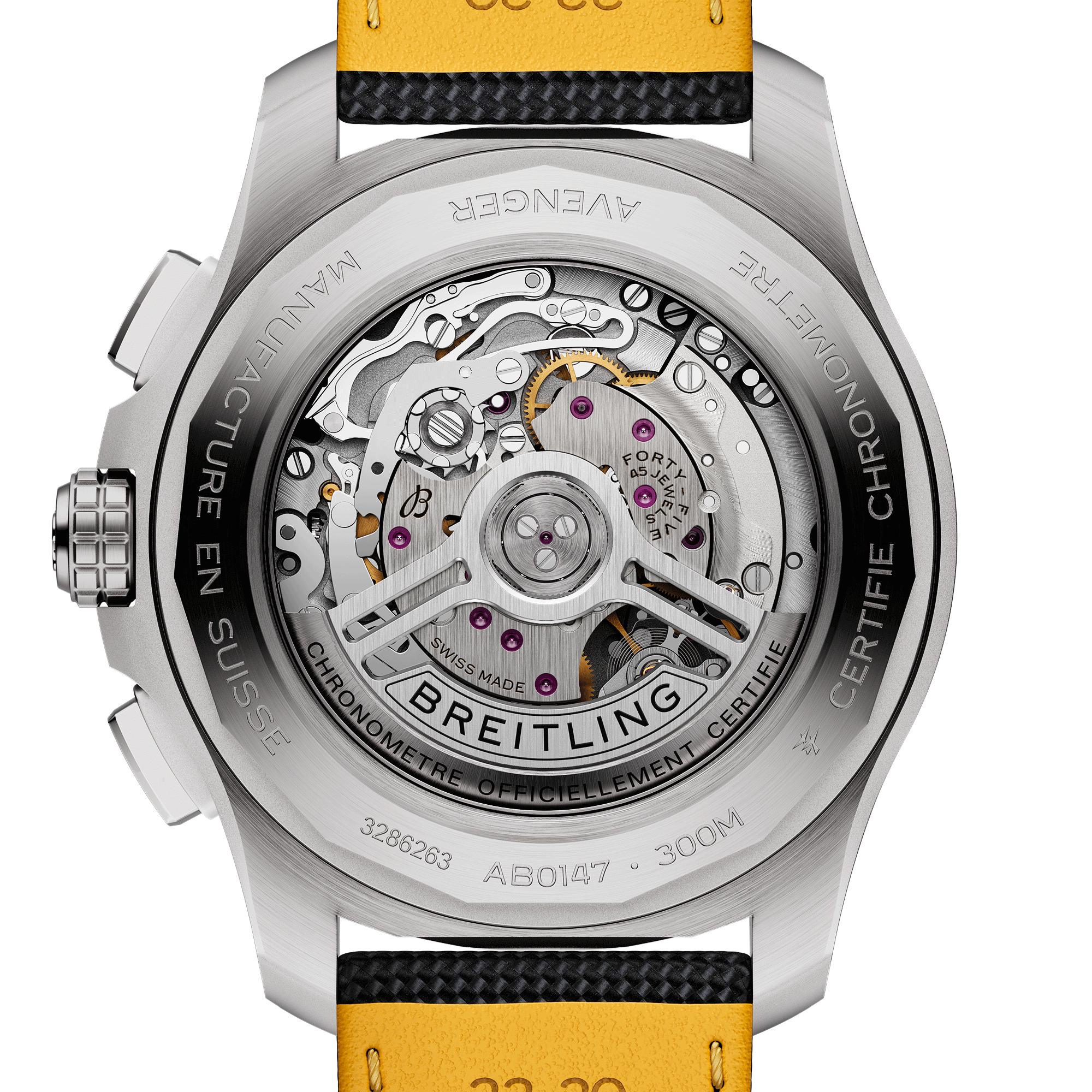 Montre Breitling Avenger B01 Chronograph automatique cadran noir bracelet cuir noir 44 mm AB0147101B1X1