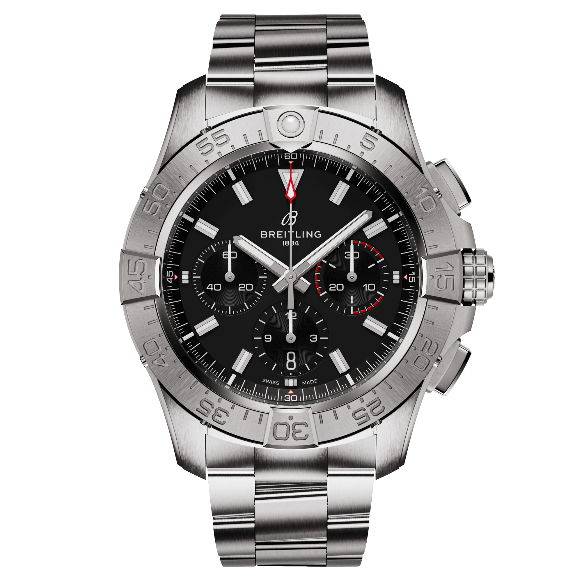 Montre Breitling Avenger B01 Chronograph automatique cadran noir bracelet acier 44 mm AB0147101B1A1