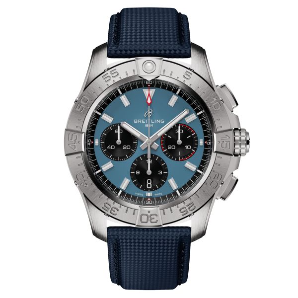 Breitling Avenger B01 Chronograph automatic watch blue dial blue leather strap 44 mm