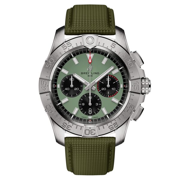Breitling Avenger B01 Chronograph automatic watch green dial green leather strap 44 mm