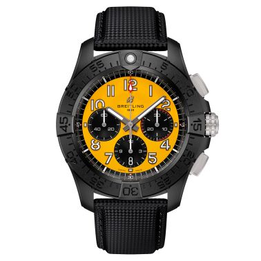 Montre Breitling Avenger B01 Chronograph Night Mission automatique cadran jaune bracelet cuir noir 44 mm SB0147101I1X2