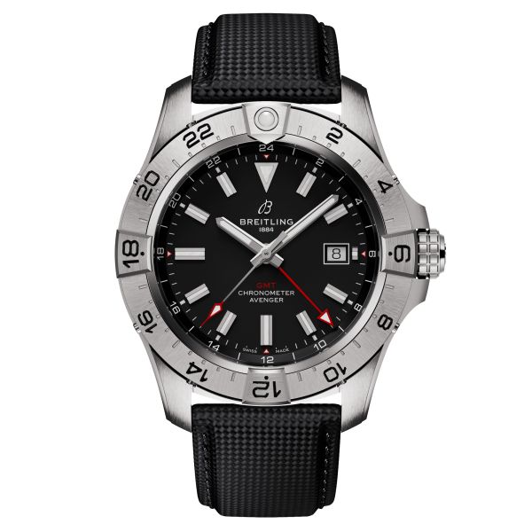 Montre Breitling Avenger GMT automatique cadran noir bracelet cuir noir 44 mm A32320101B1X1