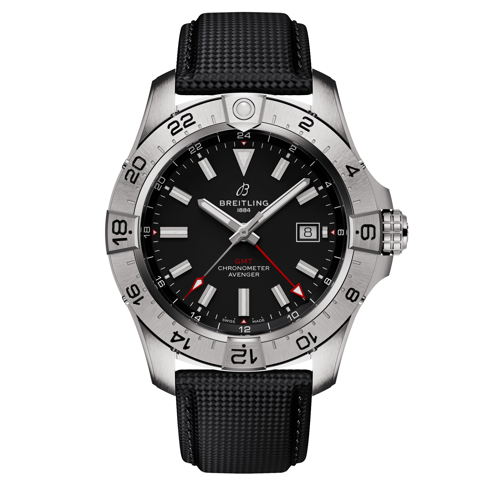Montre Breitling Avenger GMT automatique cadran noir bracelet cuir noir 44 mm A32320101B1X1