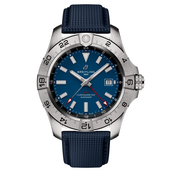 Montre Breitling Avenger GMT automatique cadran bleu bracelet cuir bleu 44 mm A32320101C1X1