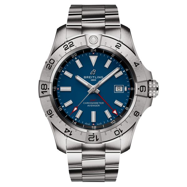 Montre Breitling Avenger GMT automatique cadran bleu bracelet acier 44 mm A32320101C1A1