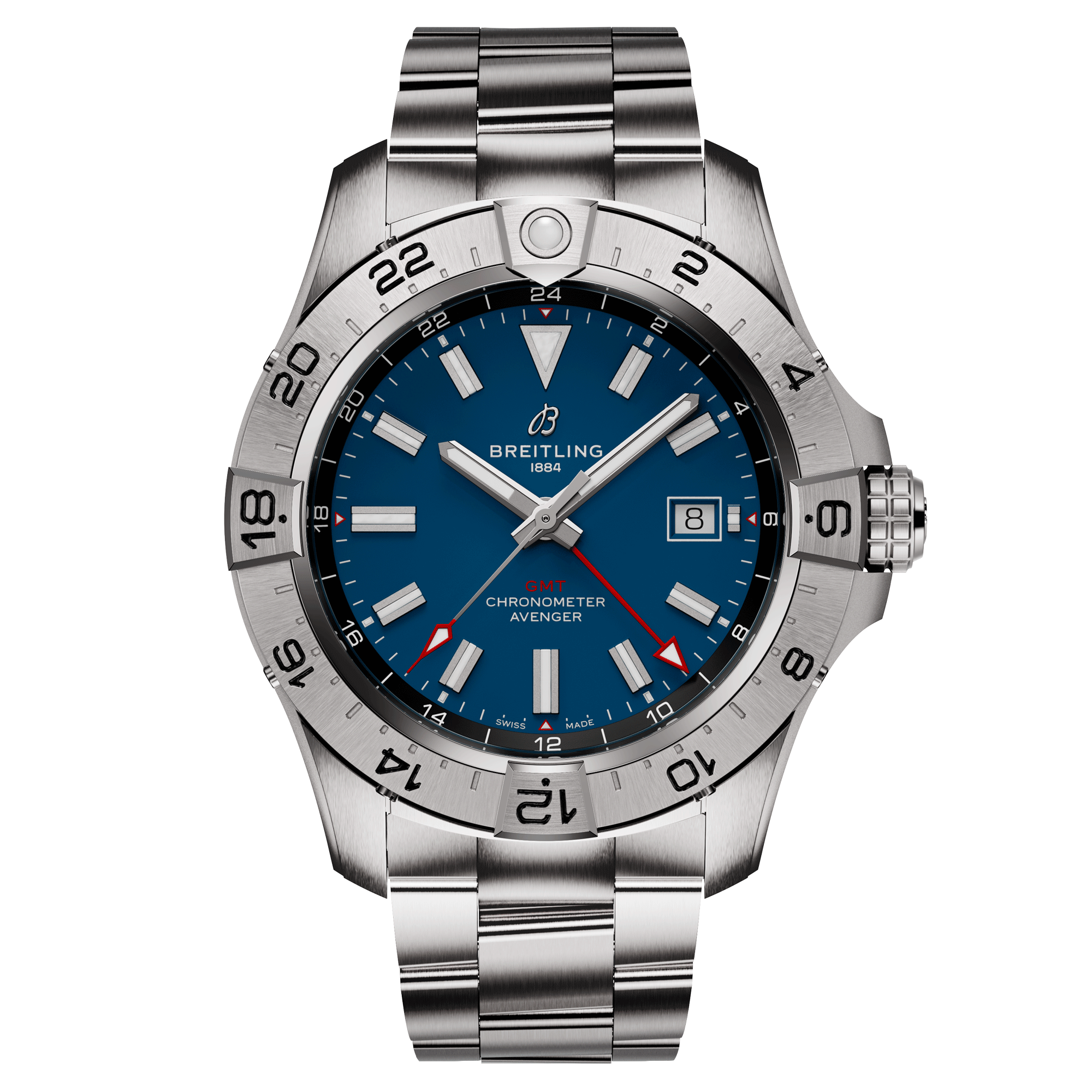 Montre Breitling Avenger GMT automatique cadran bleu bracelet acier 44 mm A32320101C1A1