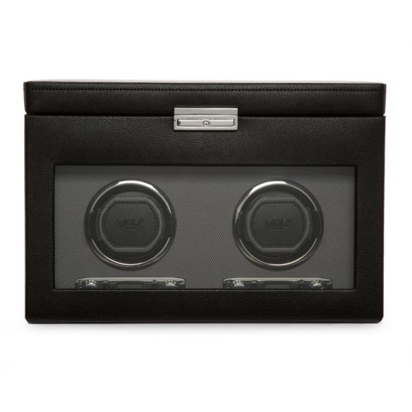 Programmable watch winder for two watches with storage Wolf 1834 Viceroy vegan leather