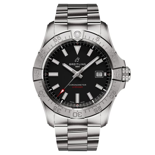 Breitling Avenger automatic watch black dial steel bracelet 42 mm