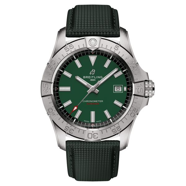 Breitling Avenger automatic watch green dial green leather strap 42 mm