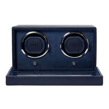 Remontoir pour deux montres automatiques Wolf 1834 Cub en cuir vegan bleu marine