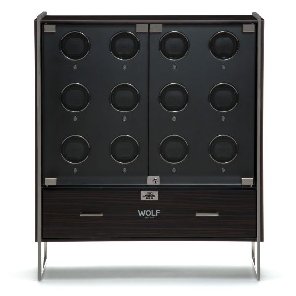 Armoire remontoir pour 12 montres automatiques programmable Wolf 1834 Regent en bois noir zébré