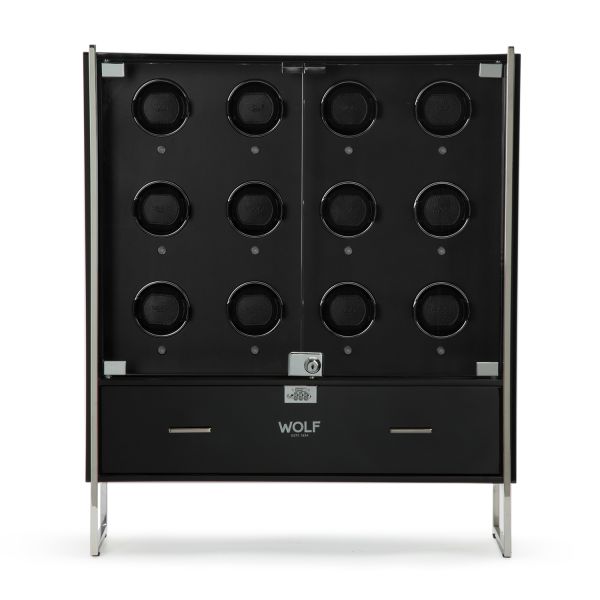 Regent 12 watches Cabinet Winder with Storage Piano Black