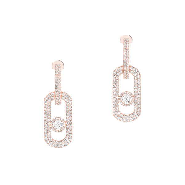Boucles d'oreilles pendantes Messika So Move XL Pavées en or rose et diamant