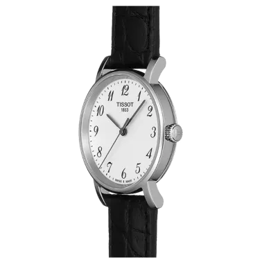 Montre Tissot T-Classic Everytime Lady quartz cadran argent bracelet cuir noir 30 mm