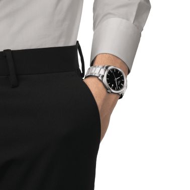 Tissot T-Classic PR 100 quartz black dial stainless steel bracelet 40 mm