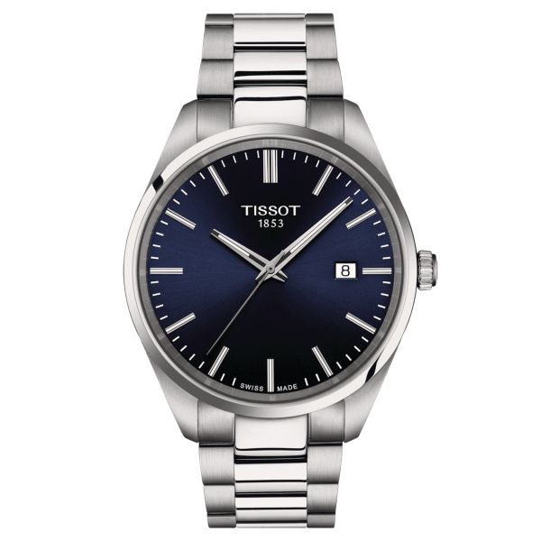 Tissot T-Classic PR 100 quartz blue dial stainless steel bracelet 40 mm