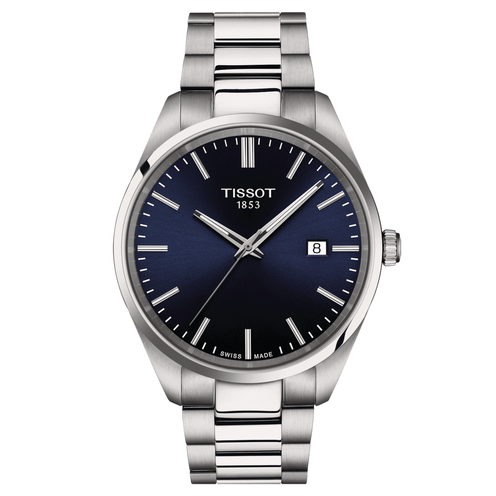 Tissot T-Classic PR 100 quartz blue dial stainless steel bracelet 40 mm