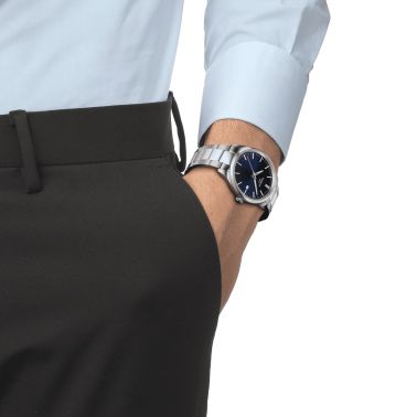 Tissot T-Classic PR 100 quartz blue dial stainless steel bracelet 40 mm