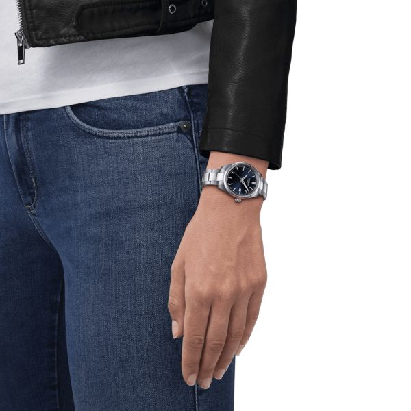 Tissot T-Classic PR 100 quartz blue dial steel bracelet 34 mm