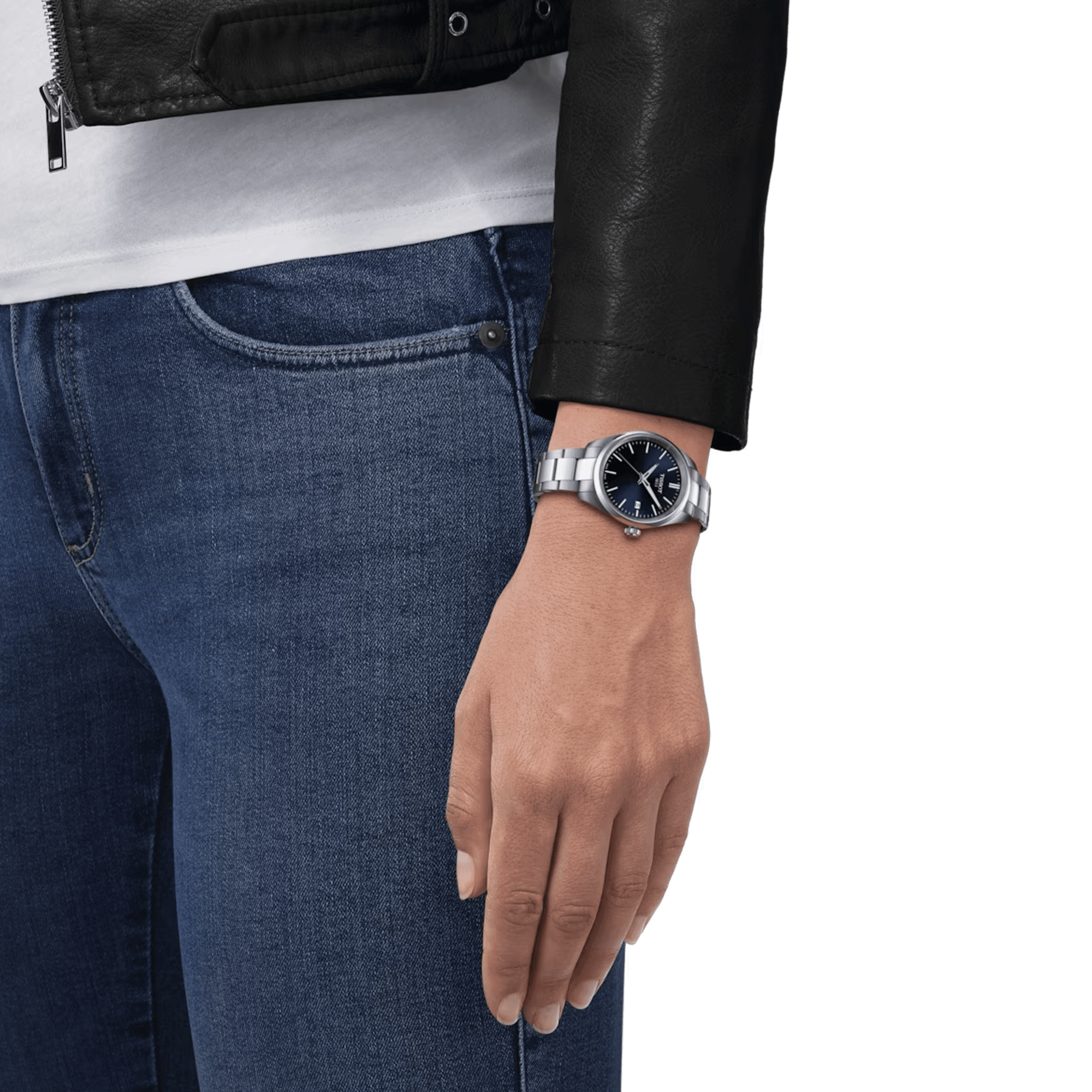 Tissot T-Classic PR 100 quartz blue dial steel bracelet 34 mm