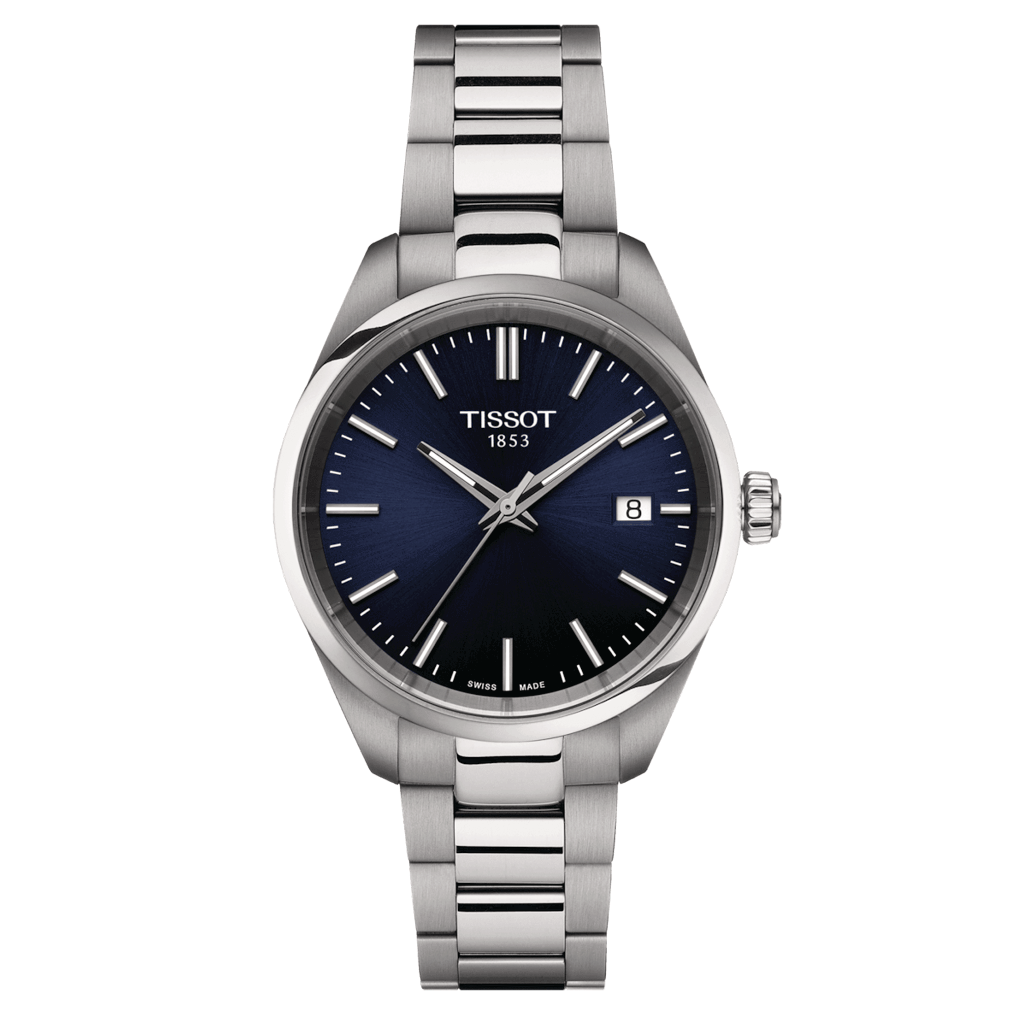 Tissot T-Classic PR 100 quartz blue dial steel bracelet 34 mm