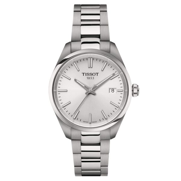 Montre Tissot T-Classic PR 100 quartz cadran argent bracelet acier 34 mm T150.210.11.031.00