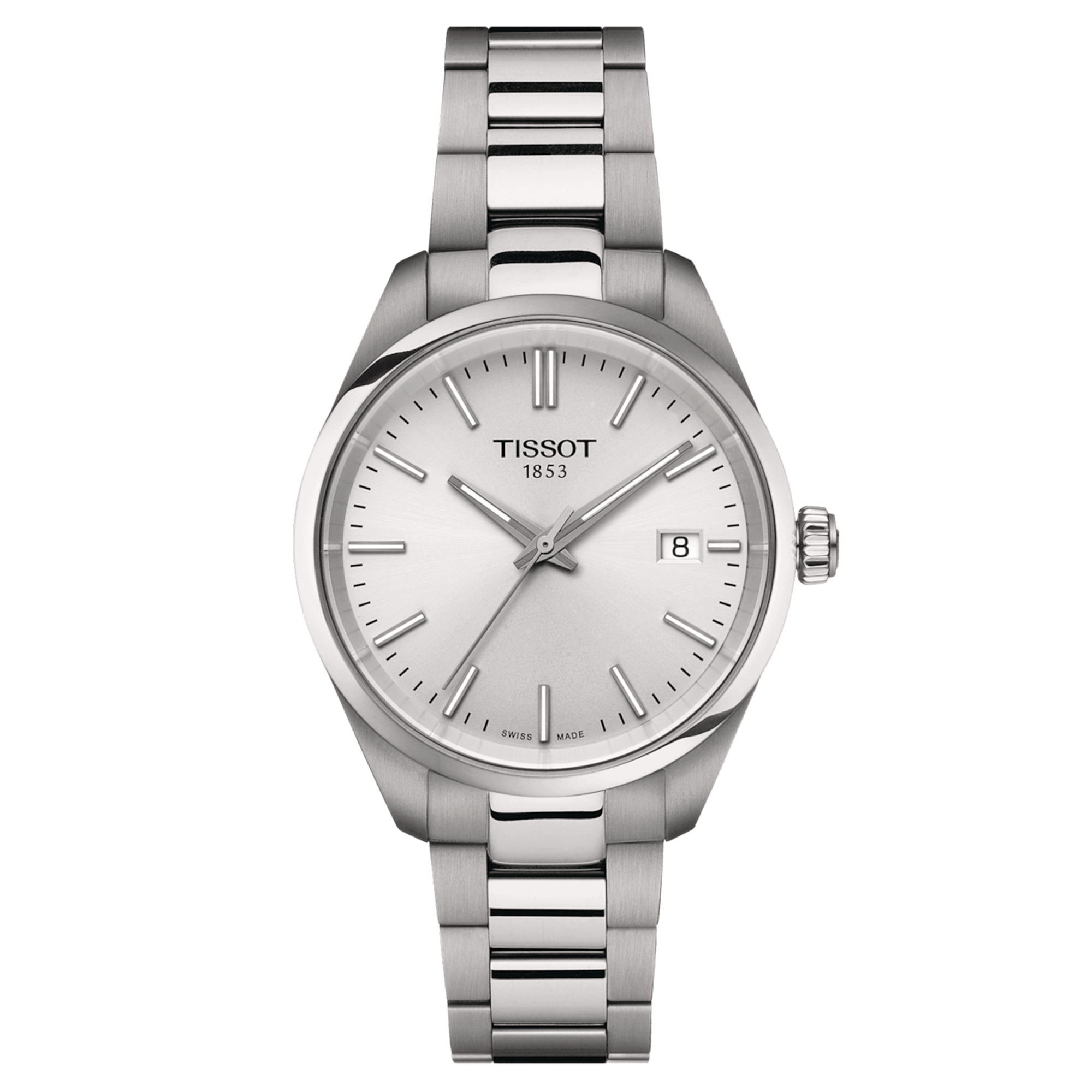 Montre Tissot T-Classic PR 100 quartz cadran argent bracelet acier 34 mm T150.210.11.031.00