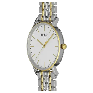 Montre Tissot T-Classic Everytime Gent quartz cadran argent bracelet acier bicolore 38 mm