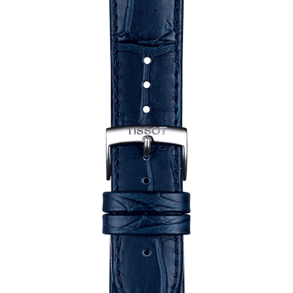 Bracelet Tissot cuir vachette façon alligator bleu boucle ardillon 20 mm T852.041.534