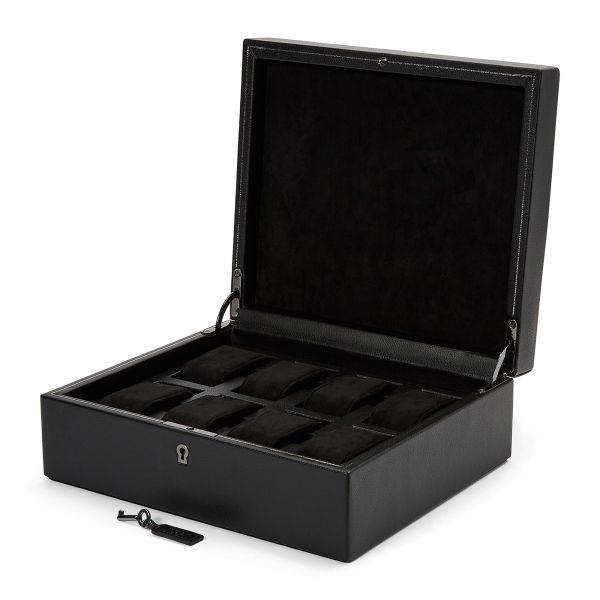British Racing Black 8 Watches Box Wolf 1834 black vegan leather