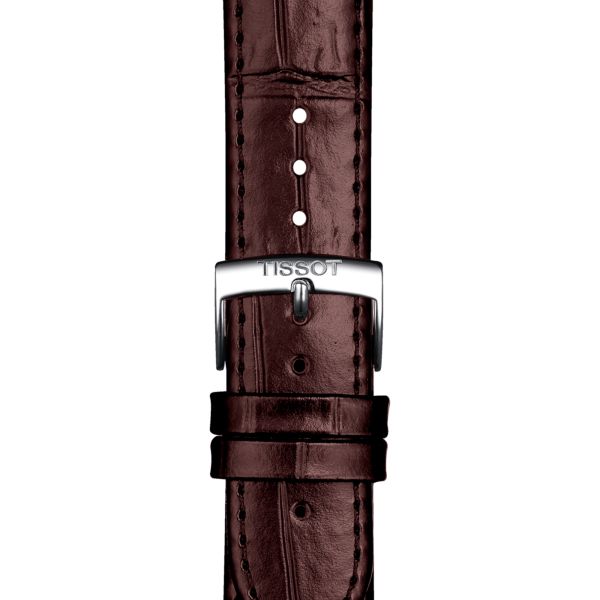 Bracelet Tissot cuir vachette façon alligator brun boucle ardillon 20 mm T852.043.013