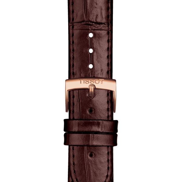 Bracelet Tissot cuir vachette façon alligator brun boucle pvd or rose ardillon 20 mm T852.043.014