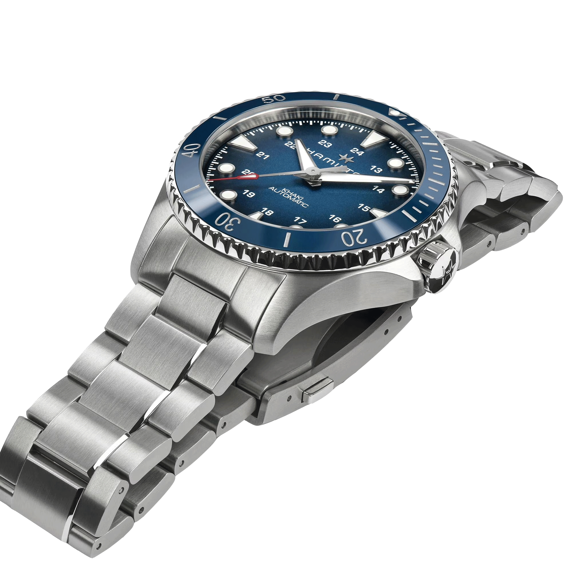 Hamilton Khaki Navy Scuba automatic watch blue dial steel bracelet 43 mm