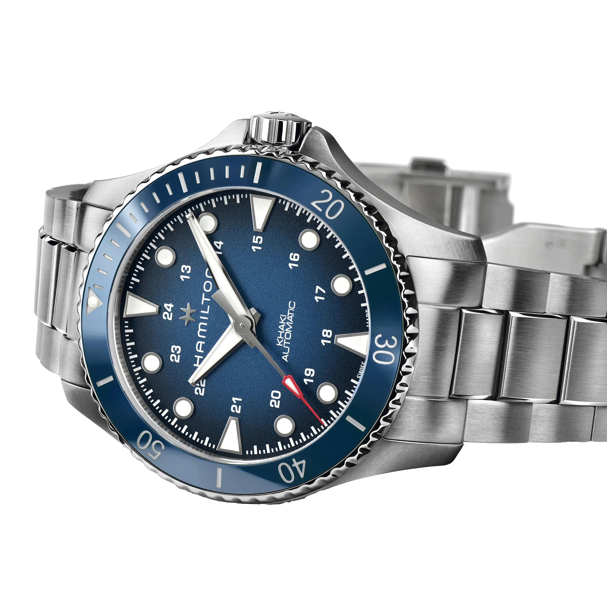 Hamilton Khaki Navy Scuba automatic watch blue dial steel bracelet 43 mm