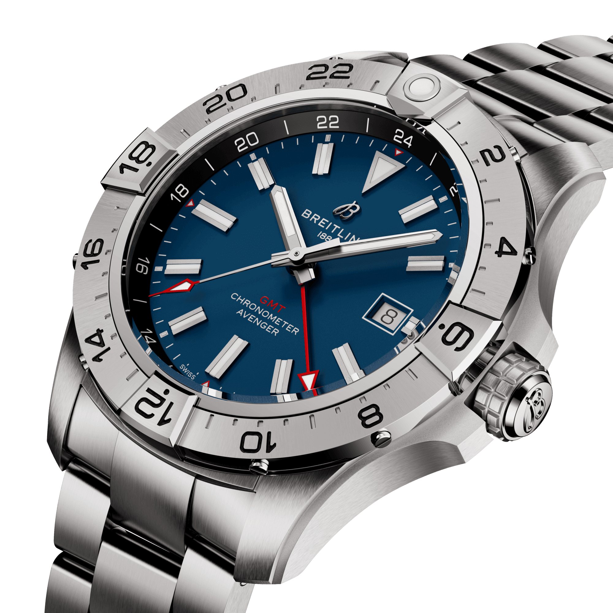 Montre Breitling Avenger GMT automatique cadran bleu bracelet acier 44 mm A32320101C1A1