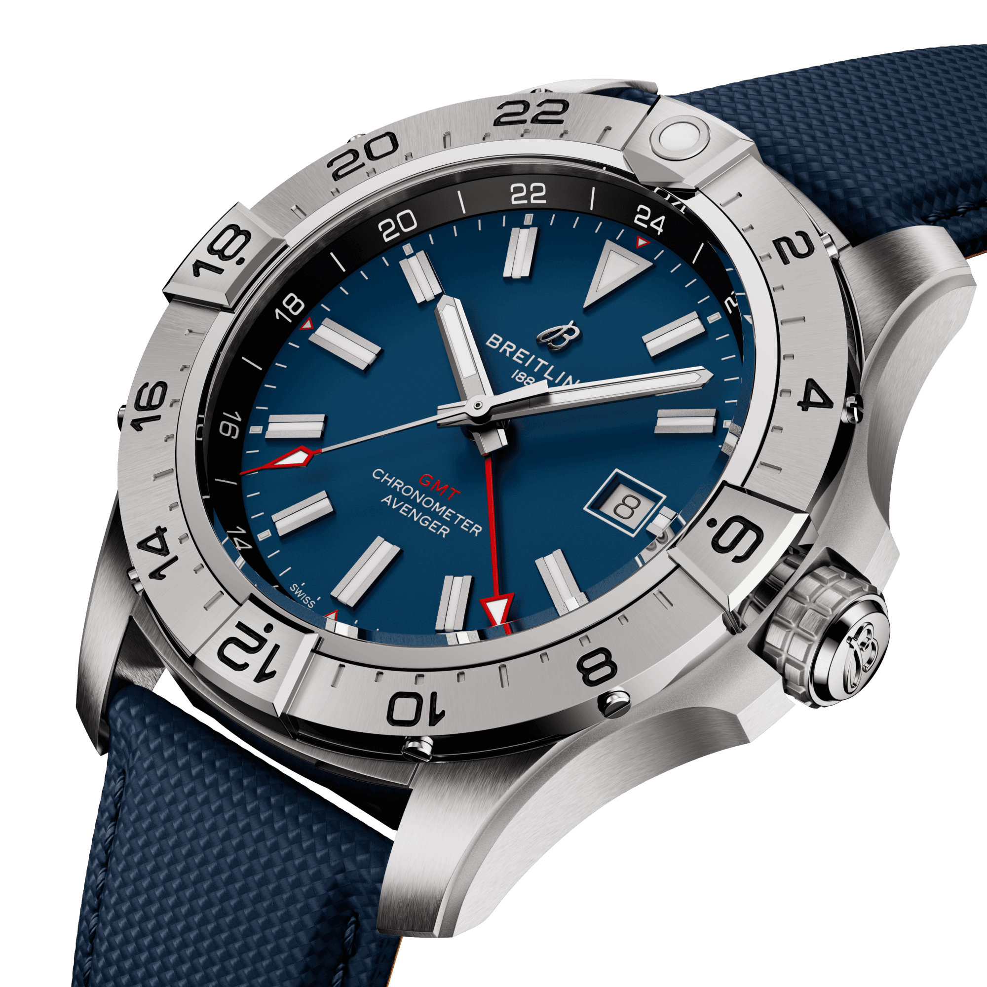 Montre Breitling Avenger GMT automatique cadran bleu bracelet cuir bleu 44 mm A32320101C1X1