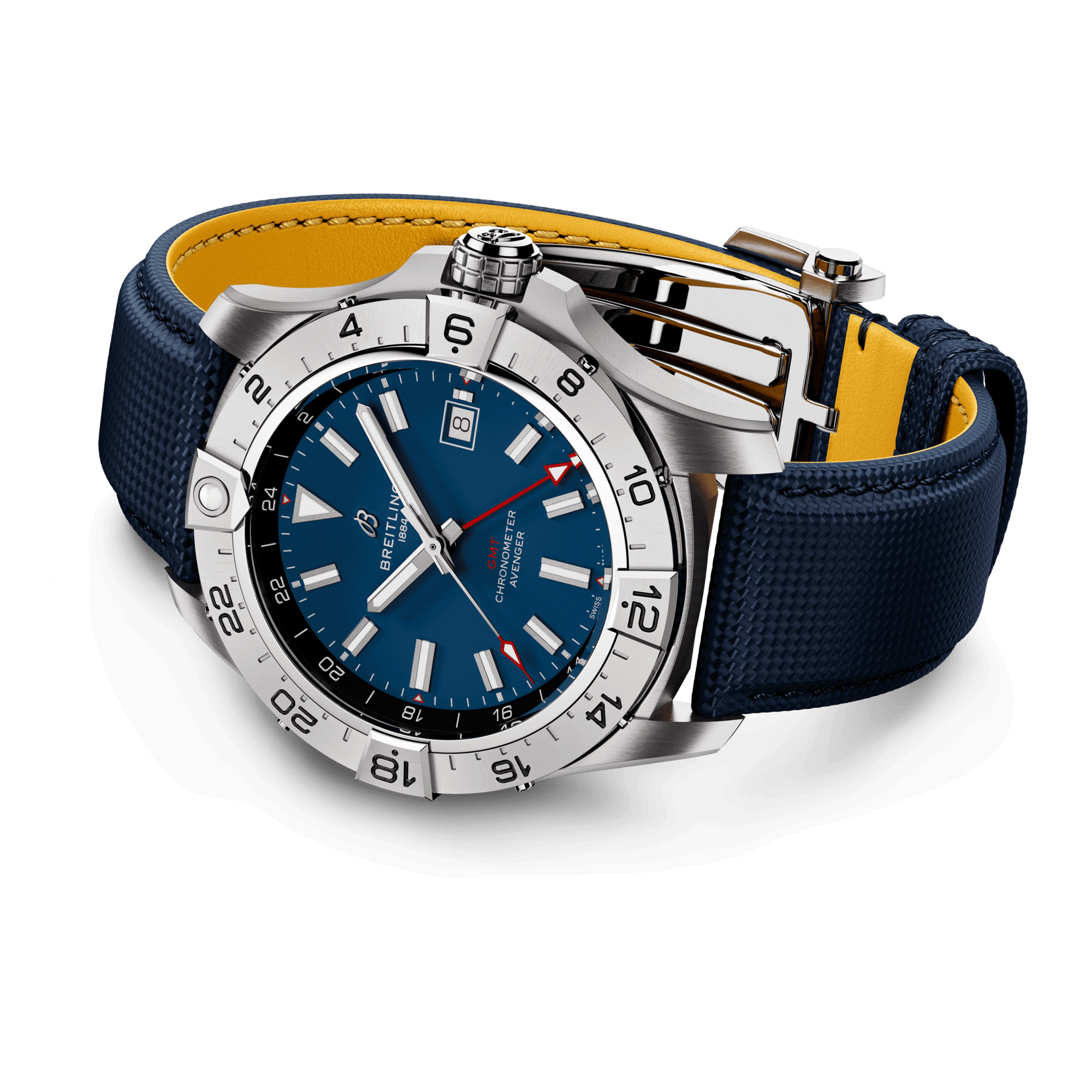 Montre Breitling Avenger GMT automatique cadran bleu bracelet cuir bleu 44 mm A32320101C1X1